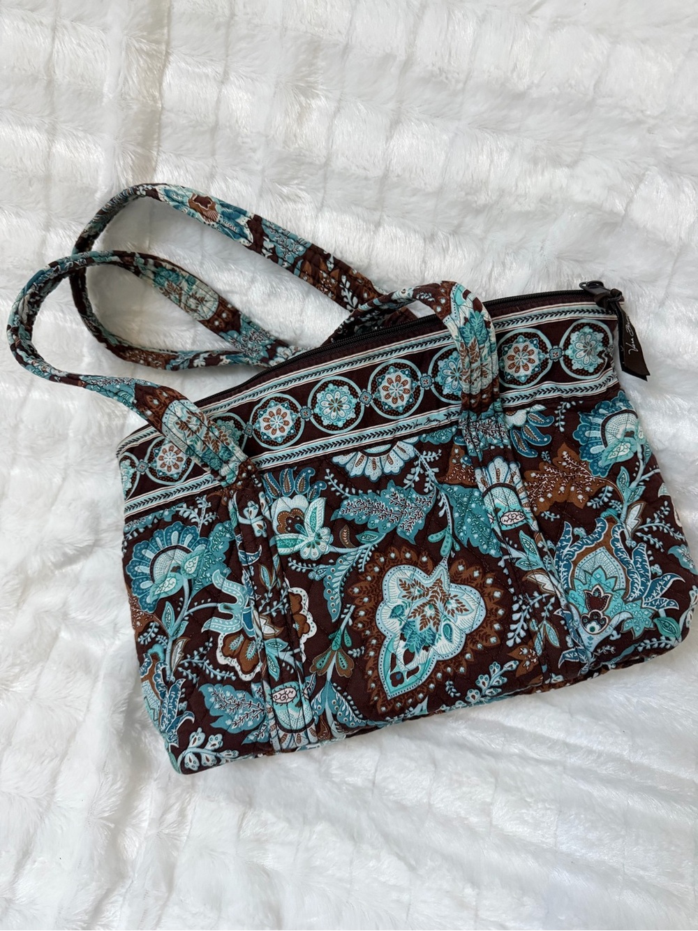 Vera Bradley Brown & Teal Quilted Shoulder Tote